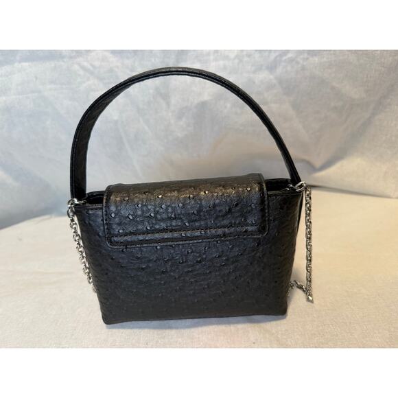 MANGO MNG Ostrich Embossed Mini Satchel Black Faux Leather Crossbody Chain - Picture 3 of 10